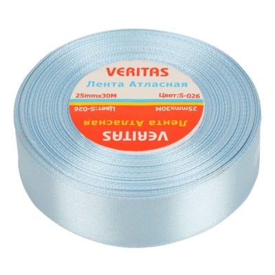 Лента атласная Veritas шир 25мм цв S-026 голубой светлый (уп 30м)3